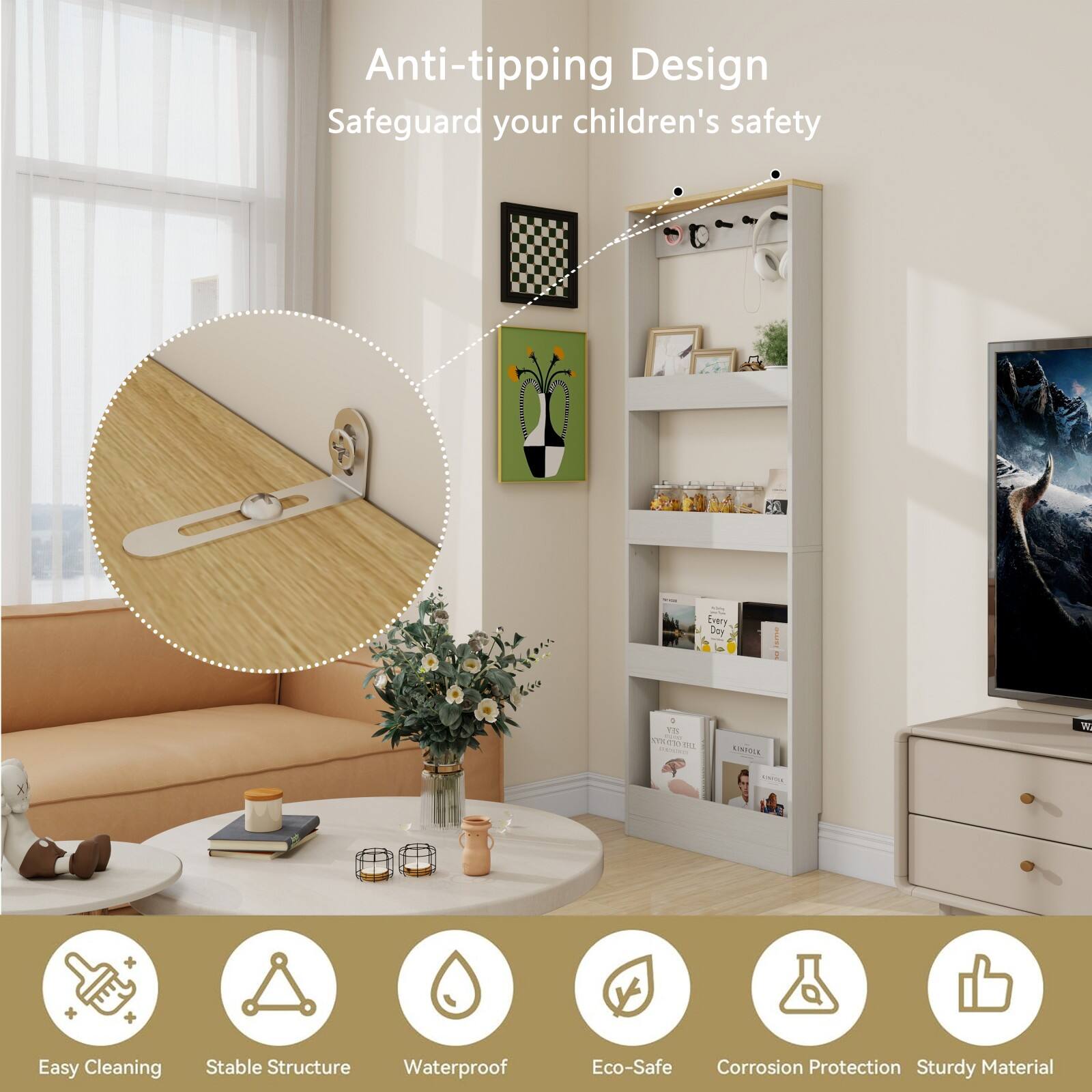 Anti-tipping Design  
Safeguard your children's safety  

Easy Cleaning  
Stable Structure  
Waterproof  
Eco-Safe  
Corrosion Protection  
Sturdy Material