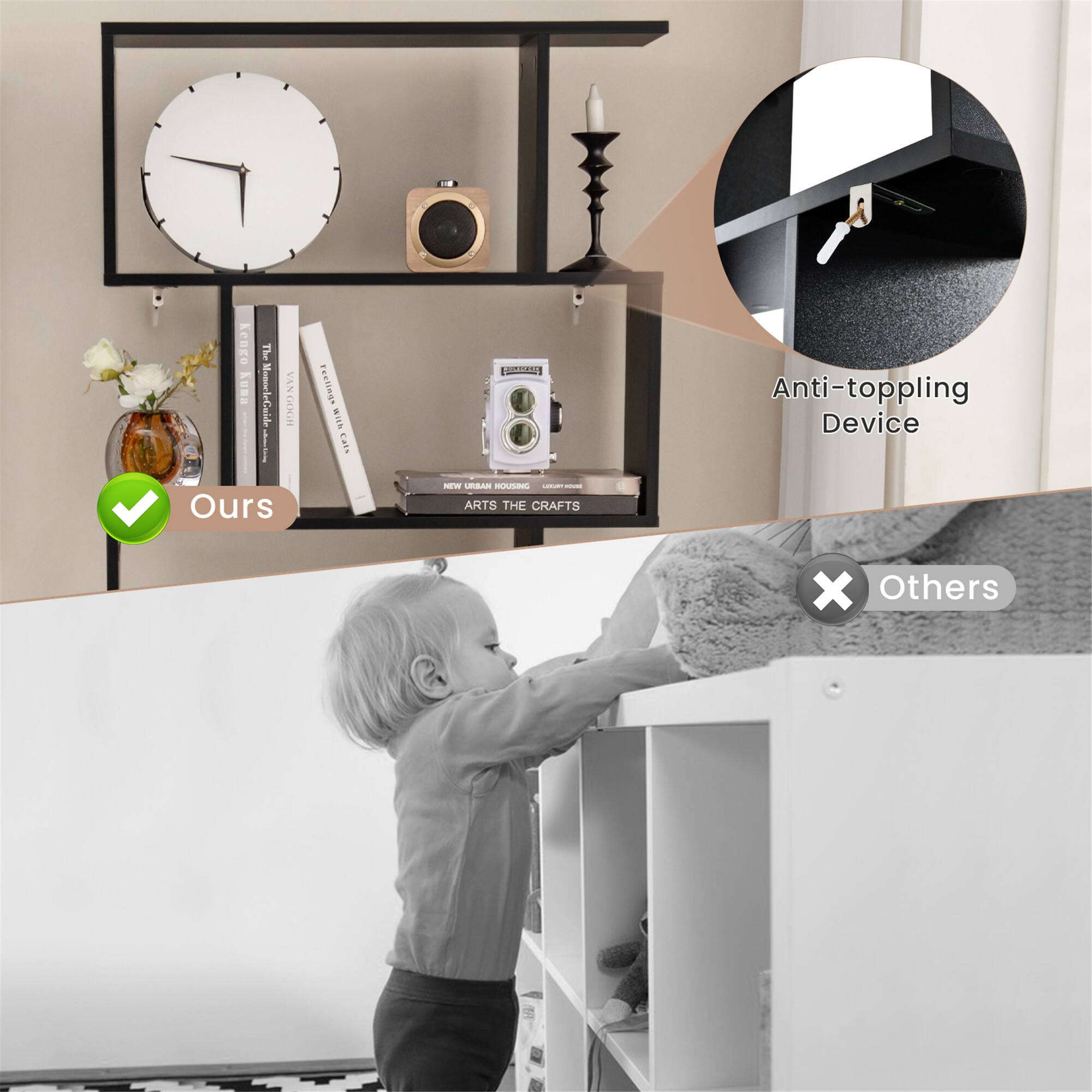 Ours: Kenge The E NVA MoneleGuide VANGOGH I
Others: Feelinge WS  On -W NAN HOUSR | - ARTS THE CRAFTS - Anti-toppling Device