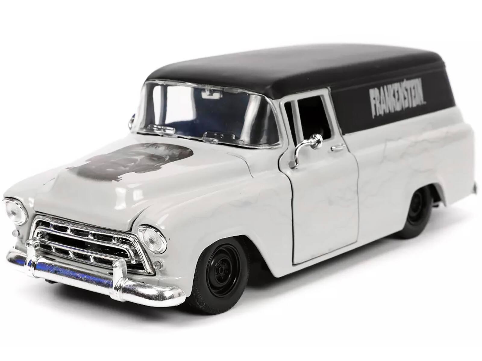 Alt View 1. Jada - 1957 Chevrolet Suburban Gray & Frankenstein Figurine "Universal Monsters" Hollywood Rides 1/24 Model Car by Jada.
