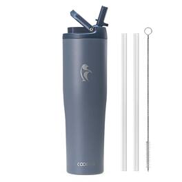 Coolflask - Slim Tumbler Stainless Steel with Straw & Handle - Fits Car Cup Holder - 40oz Grey