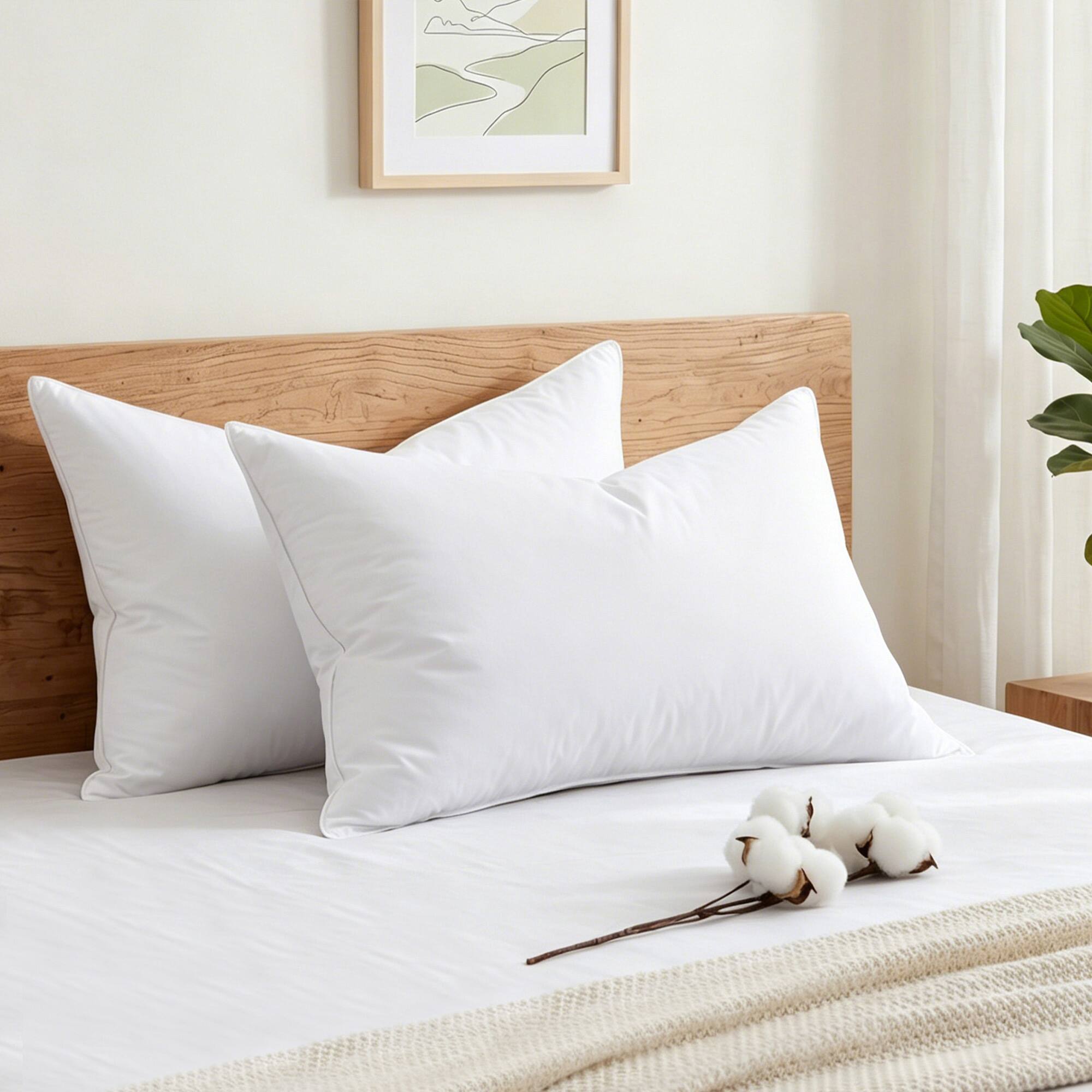 Angle. Peace Nest - Peace Nest Set of 2 Premium Goose Feather Pillow with Breathable Cotton Cover, Queen - White.