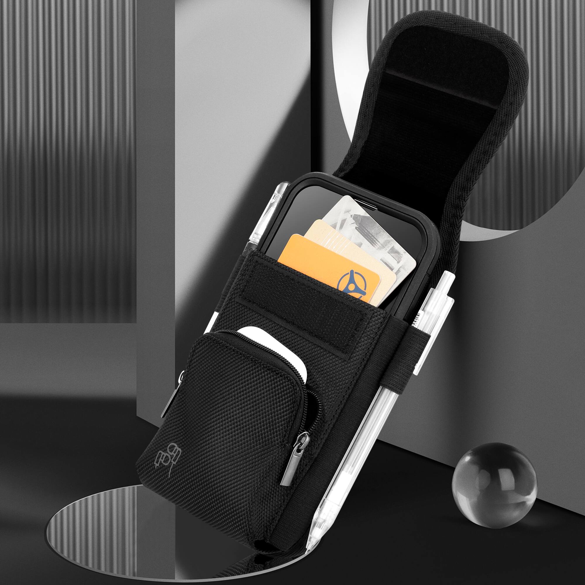 Alt View 9. Perilogics - Vertical Phone Holster with Secure Flap Closure - Black - Black.