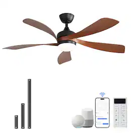 Sofucor - 45''/52" Smart Ceiling Fan With LED Light and Remote Work with Alexa/Google/App 6-Speed Timing Reversible Indoor/Outdoor - 45inch - Black-Brown