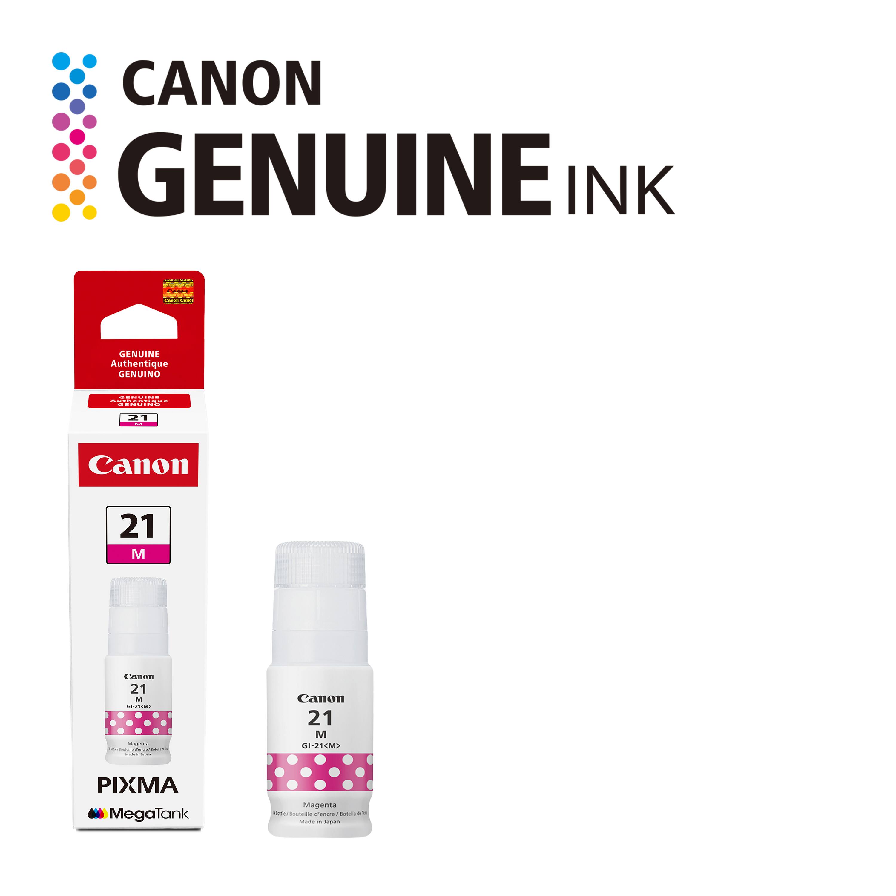 CANON GENUINE INK  
GENUINE Authentique GENUINO  

Canon 21 M  
PIXMA MegaTank Magenta  

GI-21M  
Made in Japan