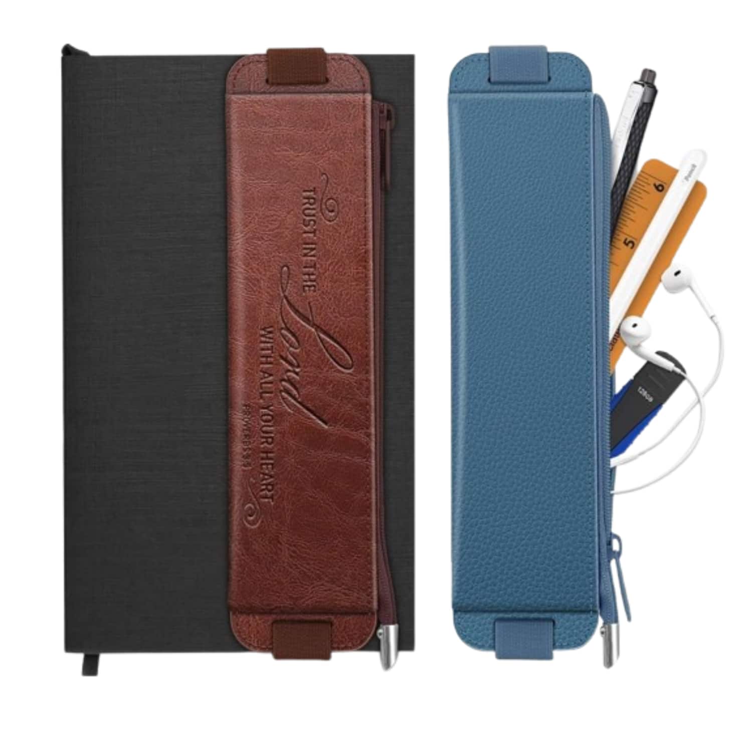 Stock Preferred - 2-Pack Elastic Pen Holder Pencil Case for Notebook & Tablets - Brown