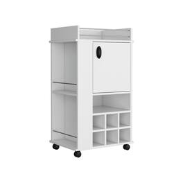 TuHome - Fargo Bar Cart with Cabinet, 6 Built-In Wine Rack And Casters, Bar Room or Living Room - White