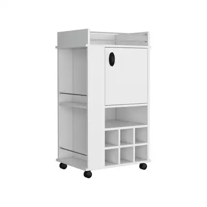 Front. TuHome - Fargo Bar Cart with Cabinet, 6 Built-In Wine Rack And Casters, Bar Room or Living Room - White.