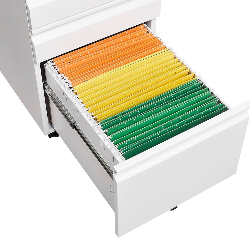 Alt View 6. Loheer - Loheer 3-Drawer Mobile Filing Cabinet White Metal File Cabinet with Lock Under Desk Storage for Legal Letter A4.