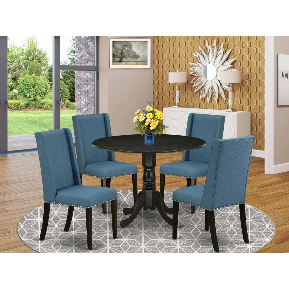 Back. East West Furniture - Dining Room Set Wirebrushed Black - Brown.