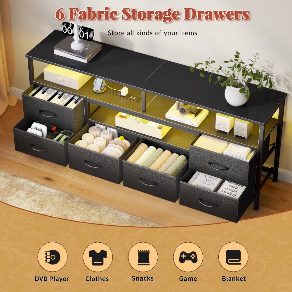 6 Fabric Storage Drawers  
Store all kinds of your items

DVD Player  
Clothes  
Snacks  
Game  
Blanket