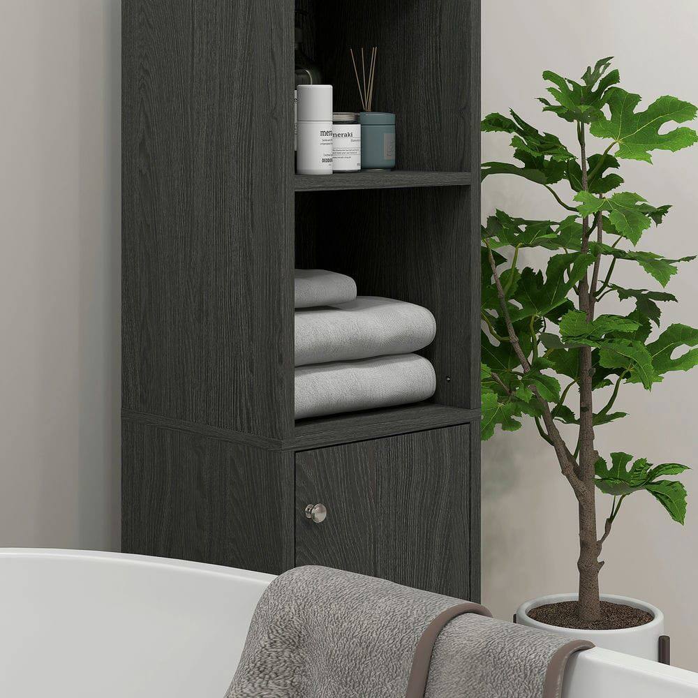 Alt View 3. Kadyn - Bathroom Cabinet, Narrow Storage Unit, Floor Cabinet for Bathroom, Living Room, Entryway, Kitchen, Black - Gray.