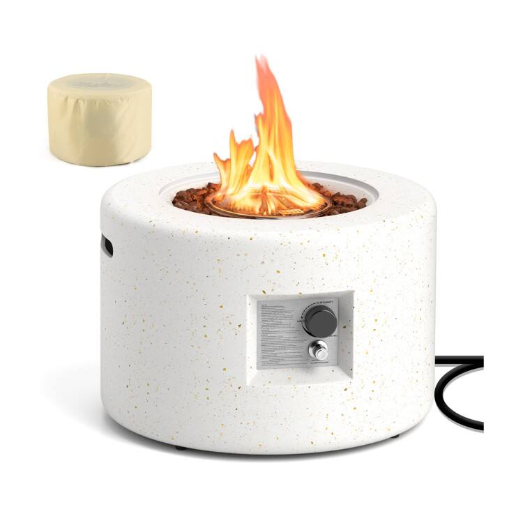 Front. Mondawe - Round Terrazzo Propane Fire Pit Protective PVC Cover, Lava Rocks Included - White.
