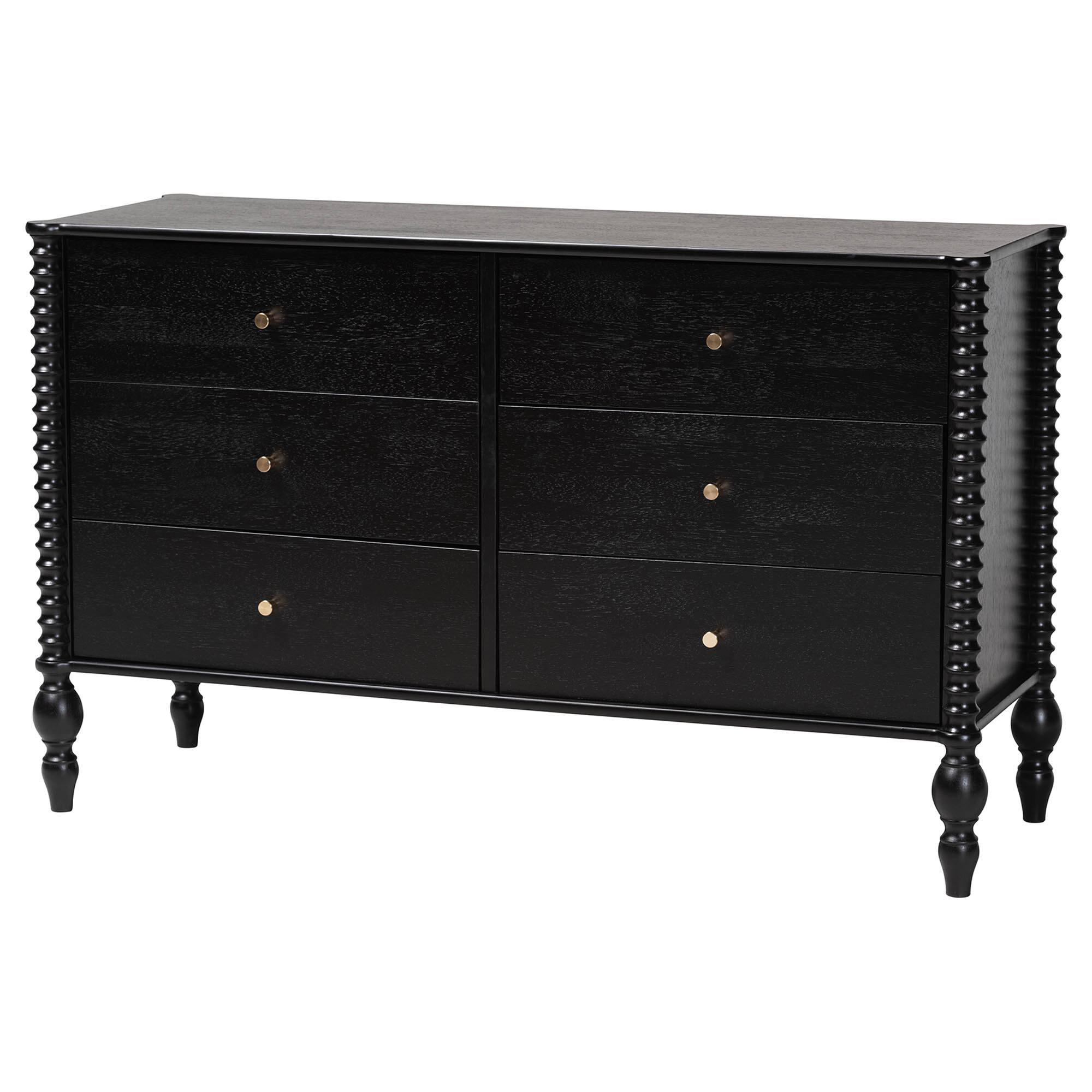 Alt View 2. Baxton Studio - Callison Spindle 5-Piece Bedroom Set - Platform Bed with Matching Dresser, Chest, and 2-Drawer Nightstands, Twin - Black.