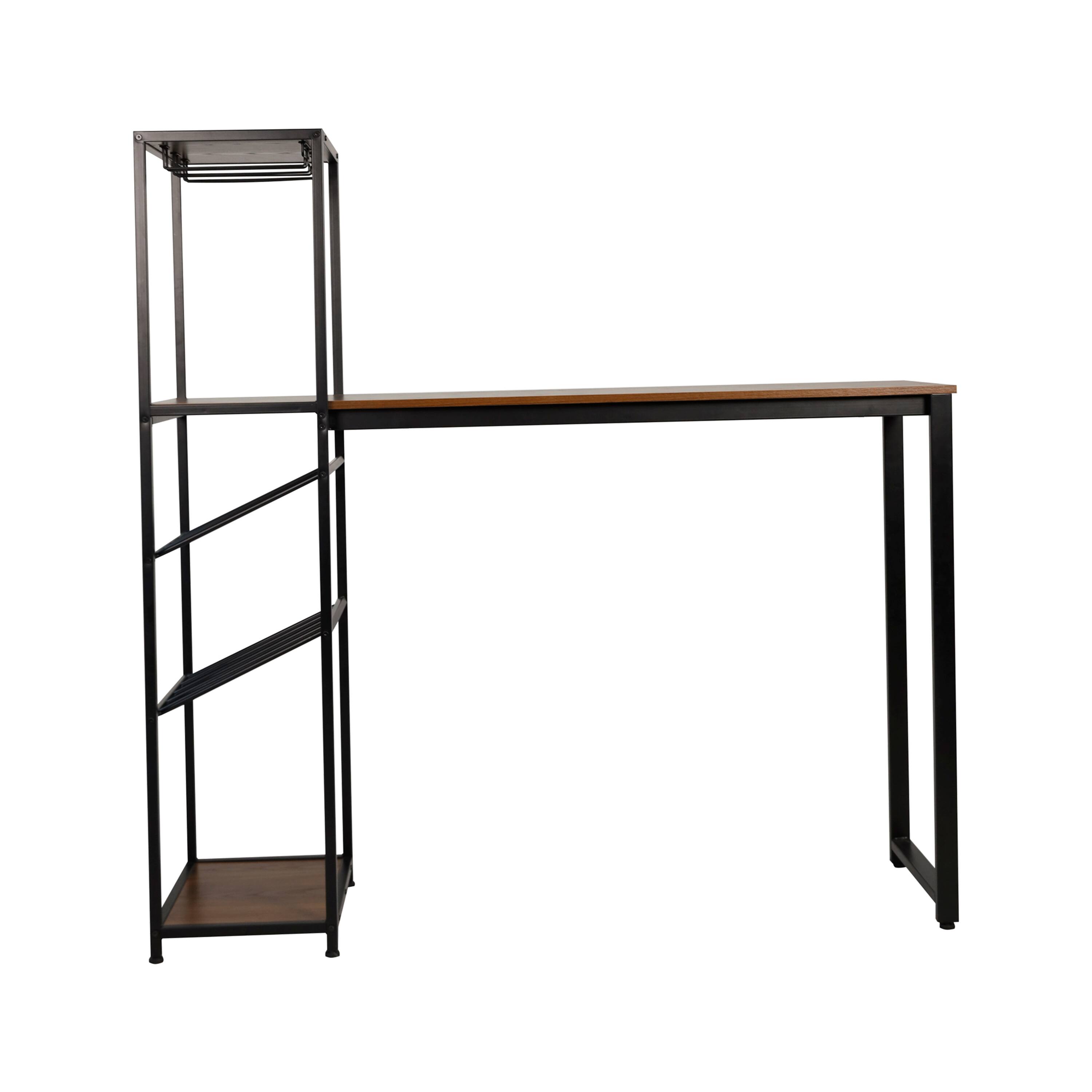 Angle. Flash Furniture - Jura Metal Bar and Wine Table with 2 Slanted Shelves for Bottle Storage and Hanging Glass Storage, Black Frame with Waln - Black.