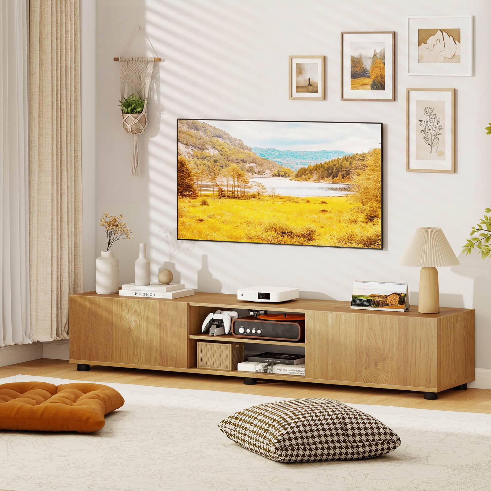 Alt View 4. Costway - Costway TV Stand for up to 70" TVs, Media Console Table with Double Doors & Open Shelves - Natural.