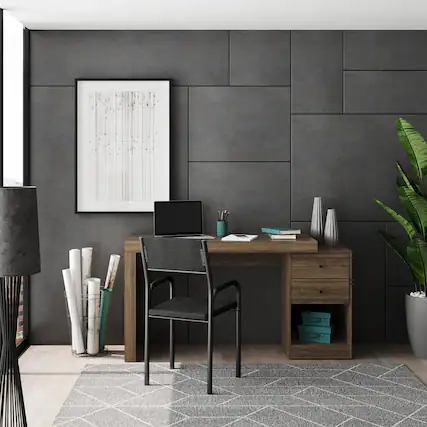 Front. GOODSILO - Expandable Home Office Desk with Storage Drawers and Shelf - Walnut.