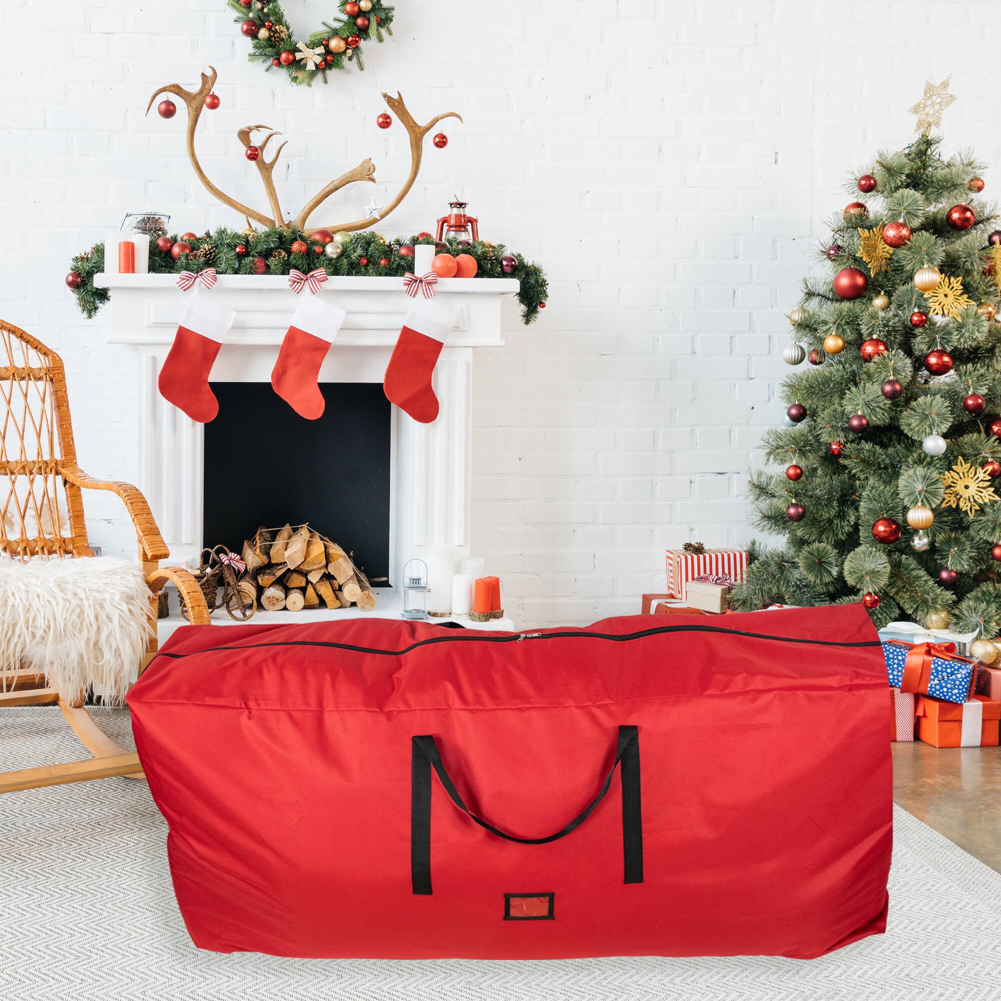 Alt View 1. Northlight - 65" Red and Black Artificial Christmas Tree Storage Bag - Red.
