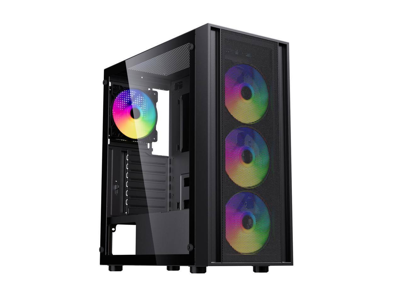 Alt View 1. DIYPC - DIYPC DIY-S03-ARGB Black USB3.0 ATX Mid Tower Case w/Tempered Glass & 4x 120mm ARGB Fans (Pre-Installed) - Black.
