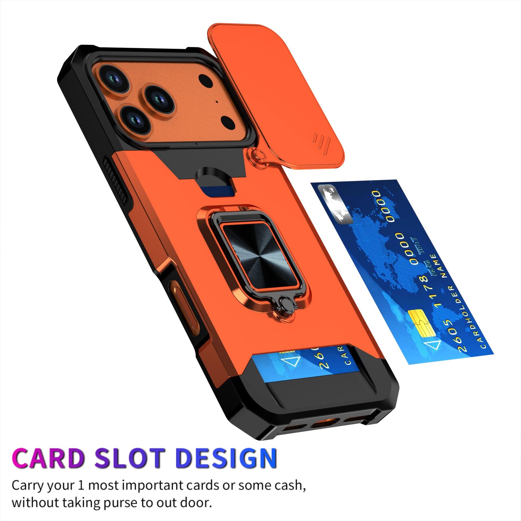 26 CAR 0000 0000 8 5C  
NAME 1178 2605  
CARDHOLDER  
CARD SLOT DESIGN  
Carry your 1 most important cards or some cash, without taking purse to out door.