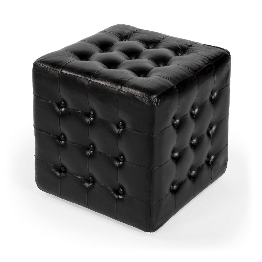Alt View 2. Butler Specialty - Leon Leather Cube Ottoman - Black.