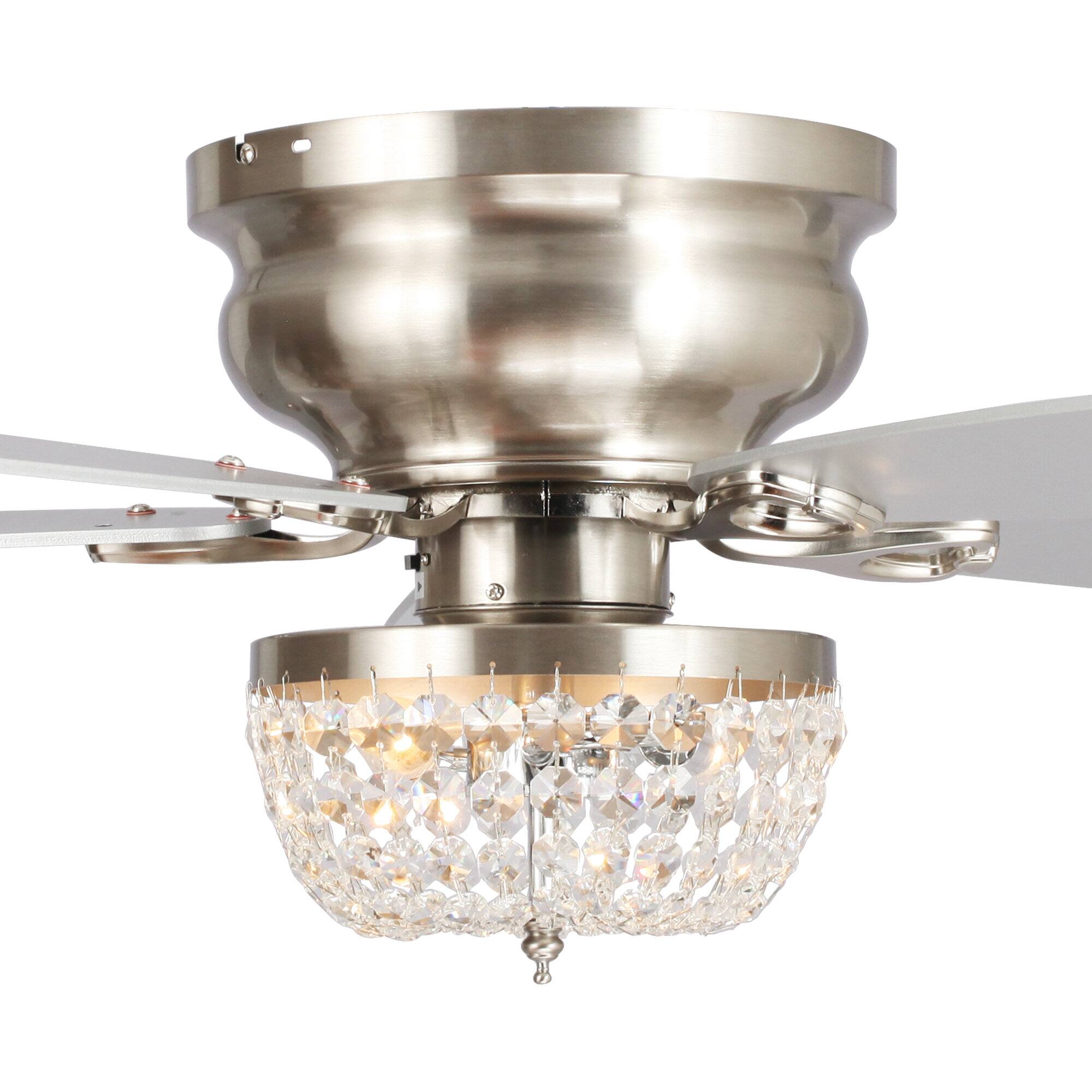 Alt View 6. Parrot Uncle - 48" Modern Nickel Low Profile Crystal Ceiling Fan Chandelier with Light and Remote - Nickel.