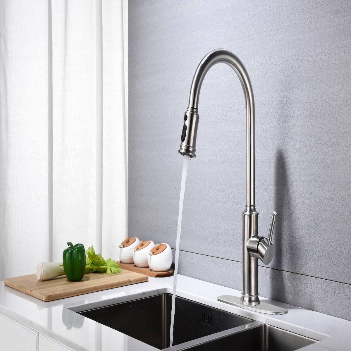 Angle. Ropilly - Ropilly Pull Down Kitchen Faucet, Brushed Nickel Single Handle High Arc Faucet with Pull Down Sprayer - Brushed Nickel.