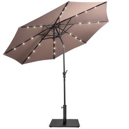 Costway - 10ft Solar Lights Patio Umbrella Outdoor W/ 36 LBS Steel Umbrella Stand - Tan