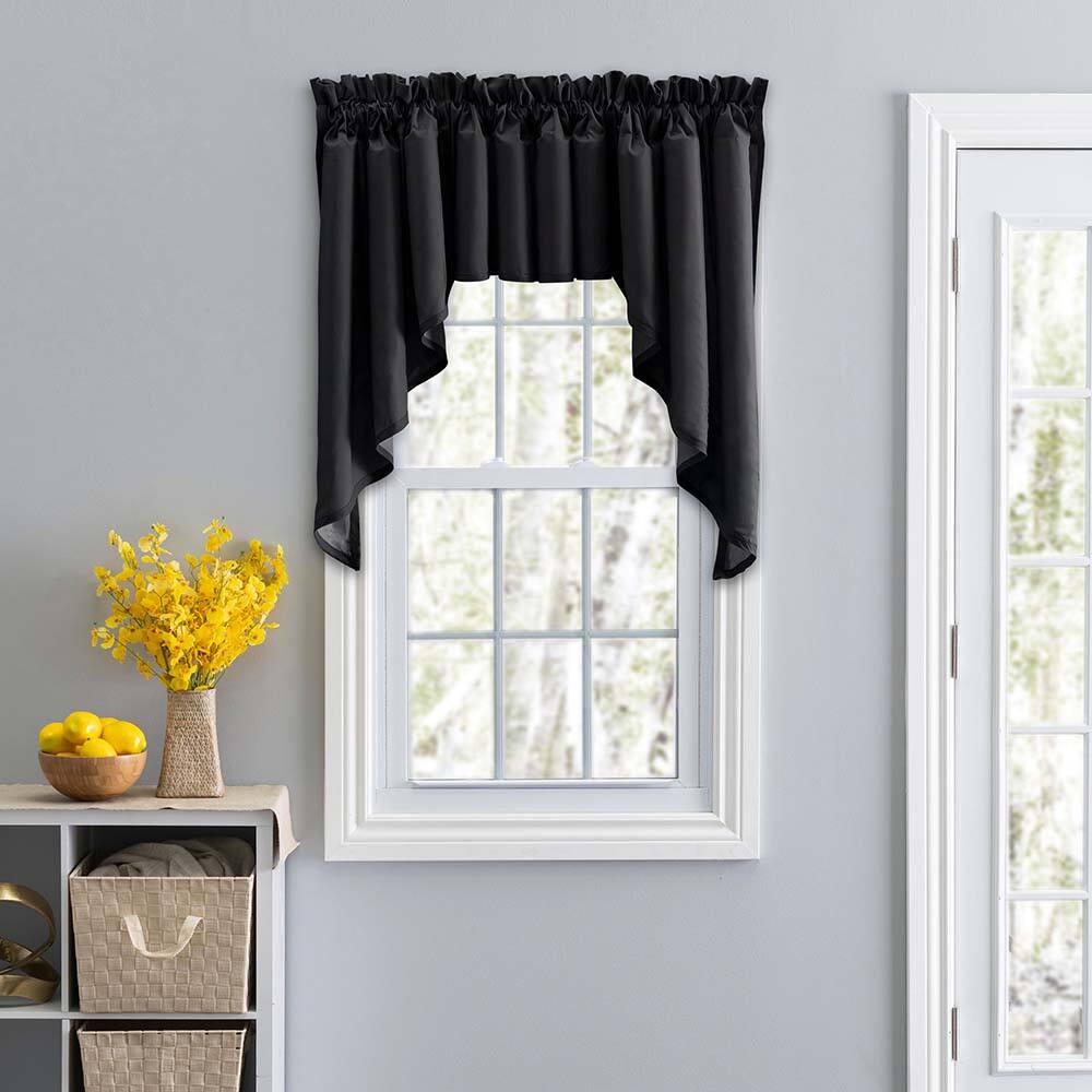 Angle. Ellis Curtain - Ellis Stacey Solid Color Window 3" Rod Pocket High Quality Fabric Lined Swag Set 126"x63" Black - Black.