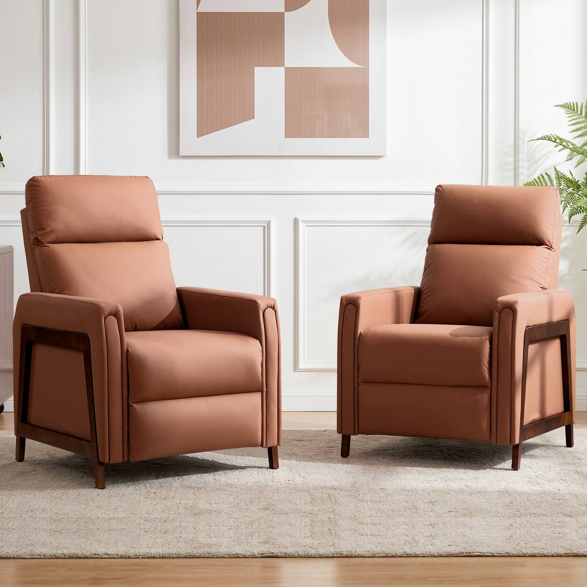 Alt View 6. KERDOM - Medium Size Push Back Recliner Chair, PU Leather Upholstered Reclining Sofa Chair with Footrest for Compact Room, Office - Brown.
