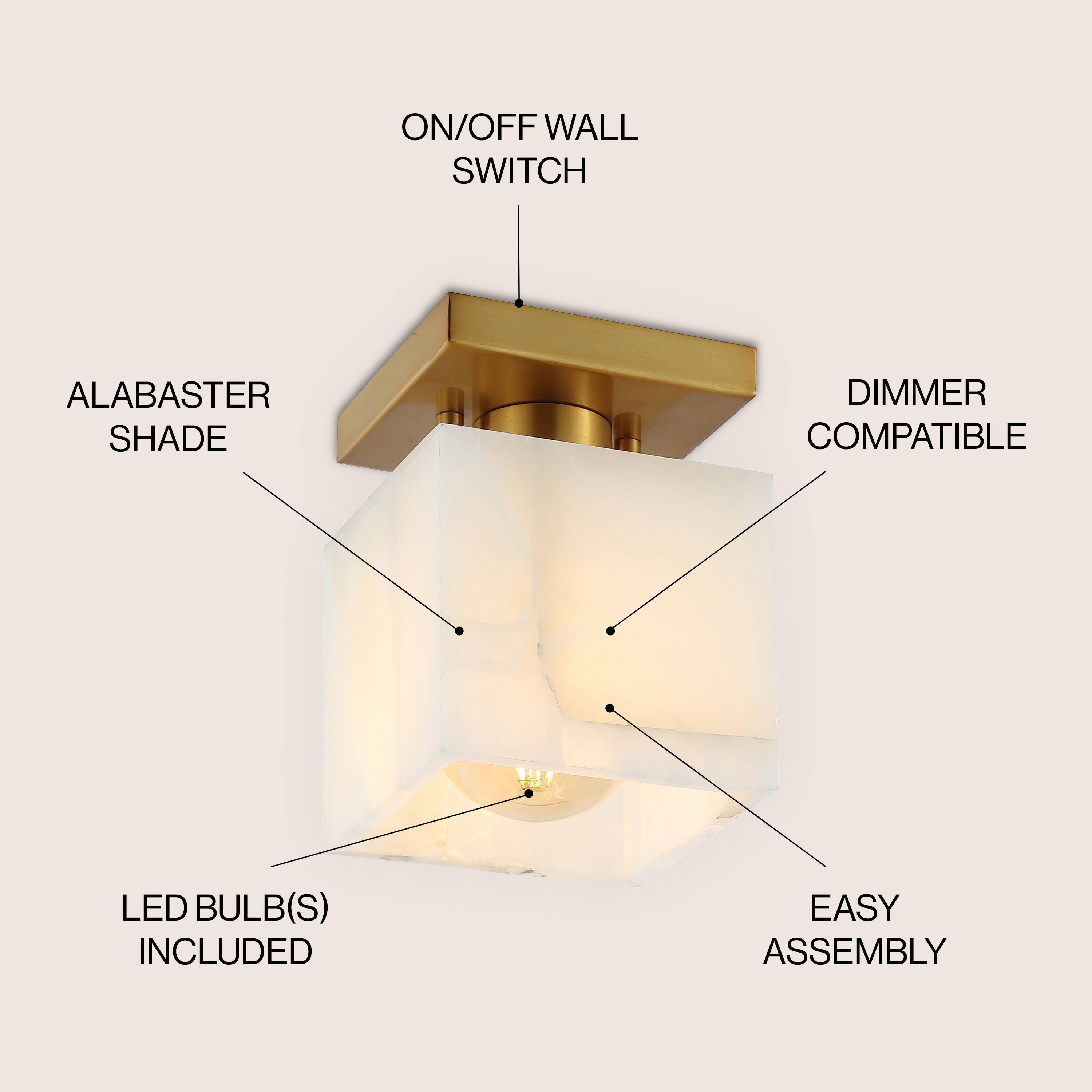 ON/OFF WALL SWITCH  
ALABASTER SHADE  
DIMMER COMPATIBLE  
LED BULB(S) INCLUDED  
EASY ASSEMBLY