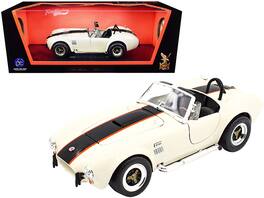 1964 Shelby Cobra 427 S/C Roadster and Orange Stripes 1/18 Diecast Model Car by Road Signature - Cream with Black
