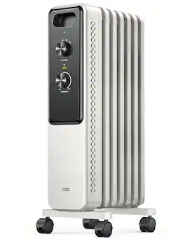 DREO - Radiator Heater 153 with 3 Heat Settings, Adjustable Thhermostat, 8-Layer Safety Protection and Easy-Roll Wheels