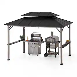 SUNJOY - 8ft. x 12 ft. Churchill Cedar Framed Grill Gazebo with DC Solar Power - Churchill Cedar+DC Solar Power+Brown