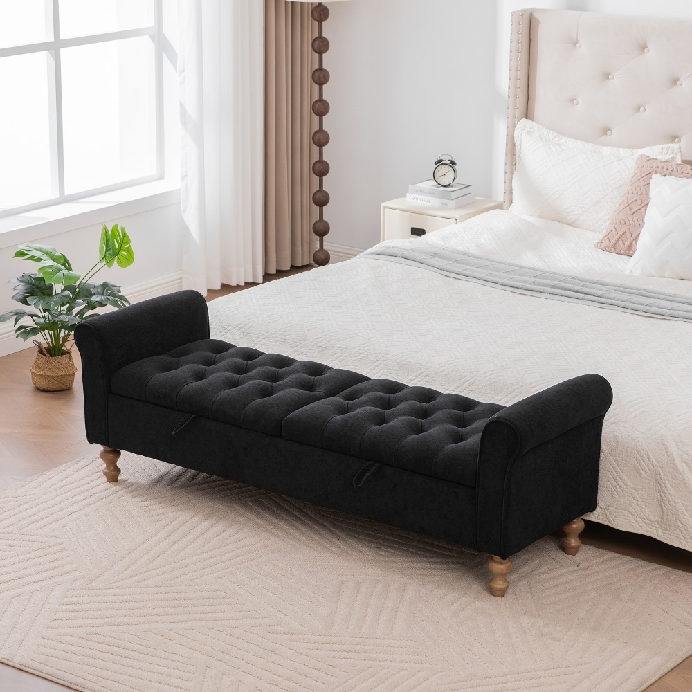 Ropilly - 65.75 Inch Upholstered Storage Bench Double Lid Entryway Footstool - Black price history on PriceWatchPro