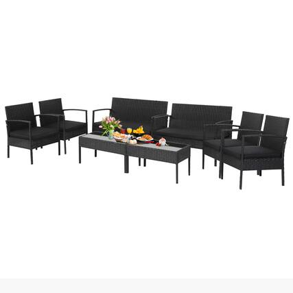 Front. Gymax - Gymax 8PCS Rattan Patio Conversation Set Outdoor Wicker Furniture Set w/ Cushions - Black.