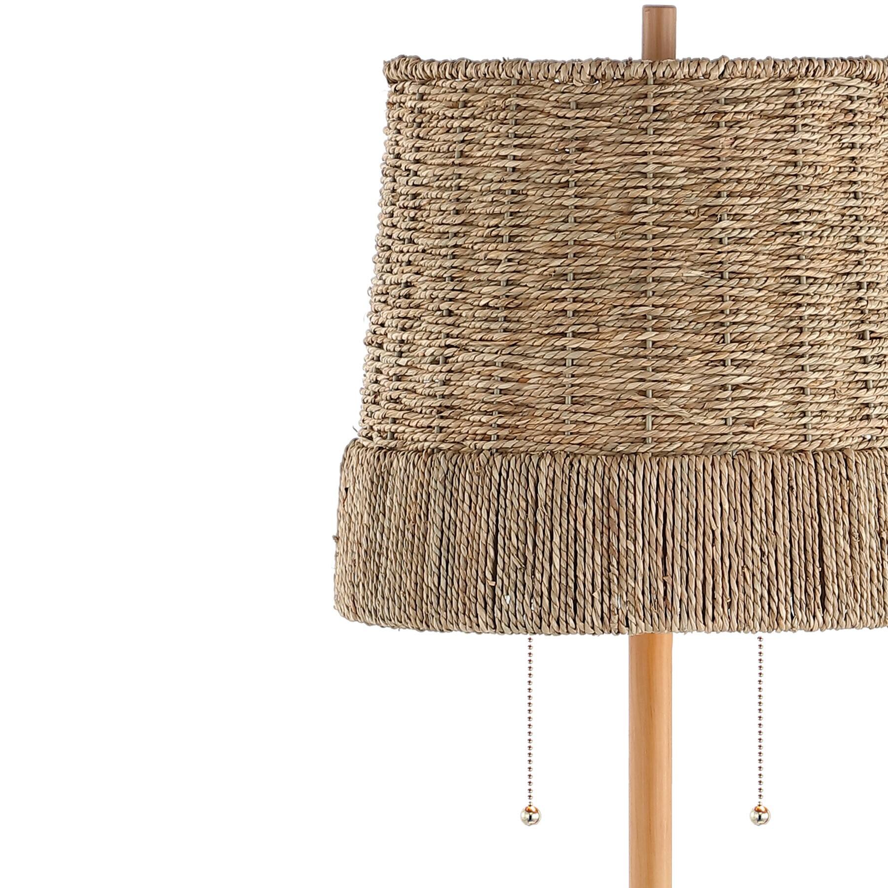 Alt View 4. Jonathan Y - Ocata 61" 2-Light Coastal Bohemian Iron/Rattan LED Floor Lamp with Pull-Chain, Brown Wood Finish - Brown Wood Finish.