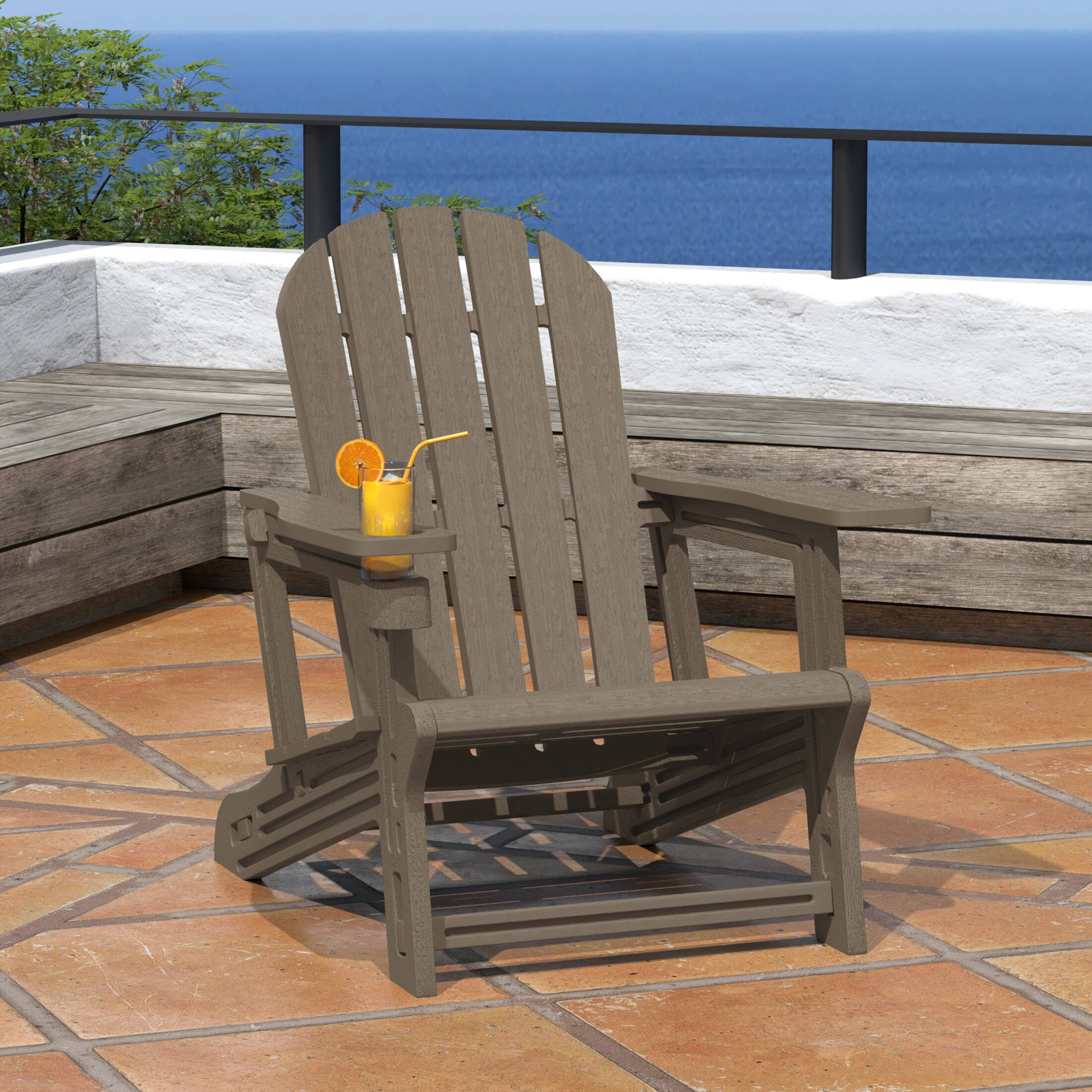 Angle. WestinTrends - WestinTrends Azura Tool-Free Assembly Outdoor Patio HDPE Plastic Adirondack Chair with Cup Holder - Weathered Wood.