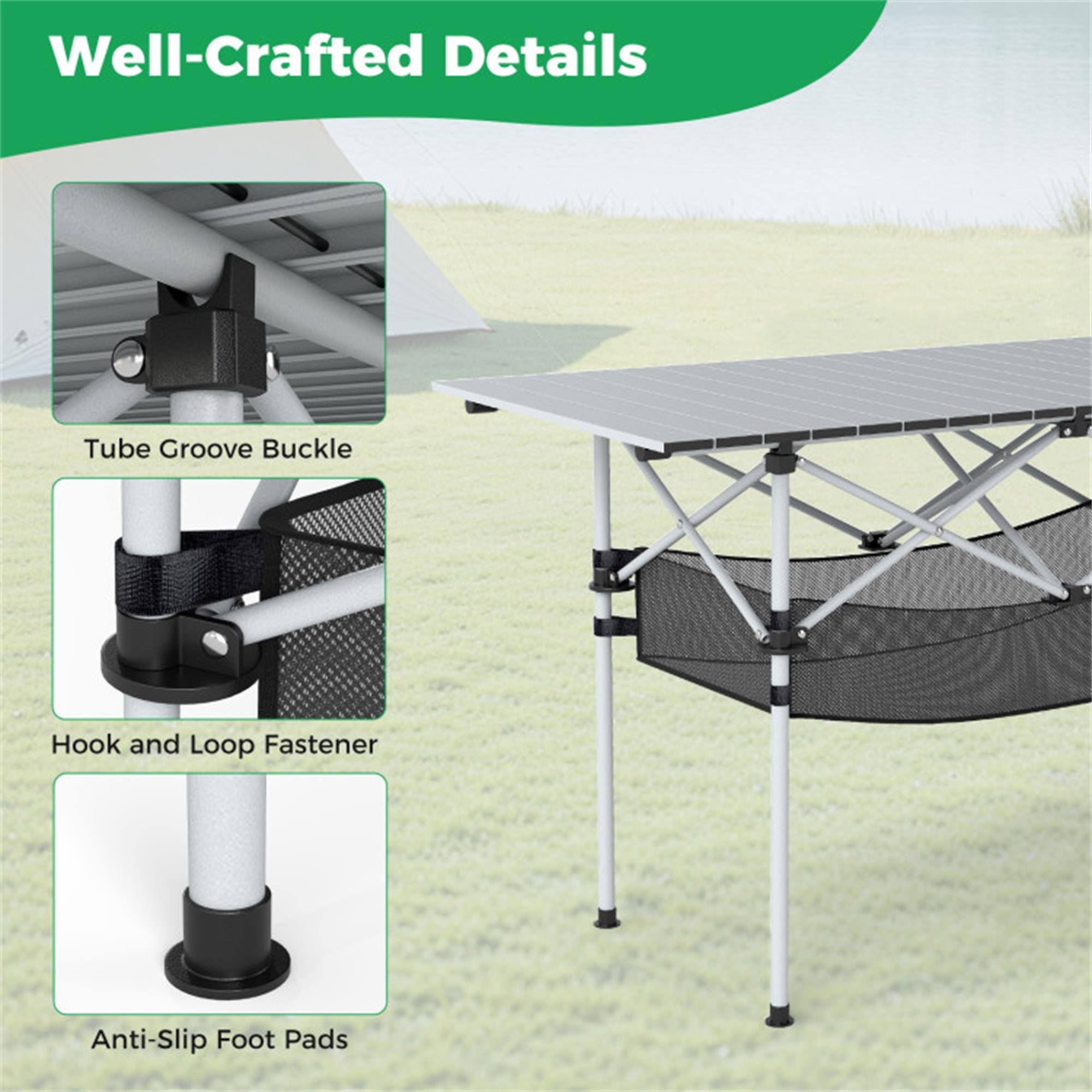 Well-Crafted Details

- Tube Groove Buckle
- Hook and Loop Fastener
- Anti-Slip Foot Pads