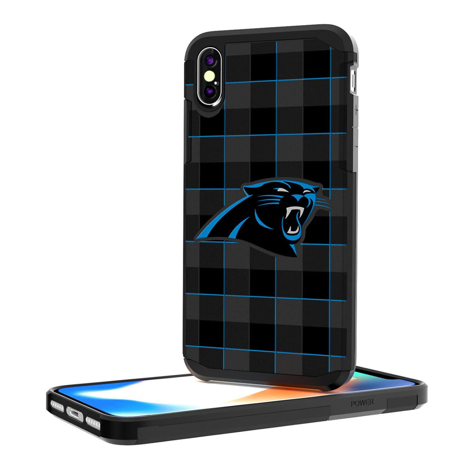 Alt View 2. Keyscaper - Carolina Panthers iPhone Rugged Plaid Design Case - 13 Pro - Multicolor.