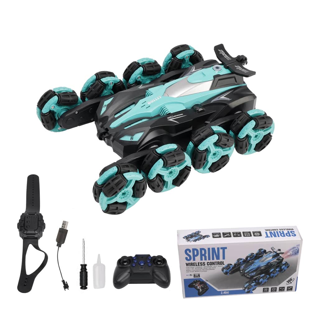 Topteng - 8 Wheel Gesture Sensing RC Stunt Car-Hand Controlled, 360° Drift & Transform with Spray/Light,Remote Toy for Kid - Green