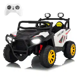 Babevy - 24V 2-Seater Electric UTV for Big Kids, 4-Wheeler Suspension,3 Speeds, Remote Control, Bluetooth, LED Lights - White