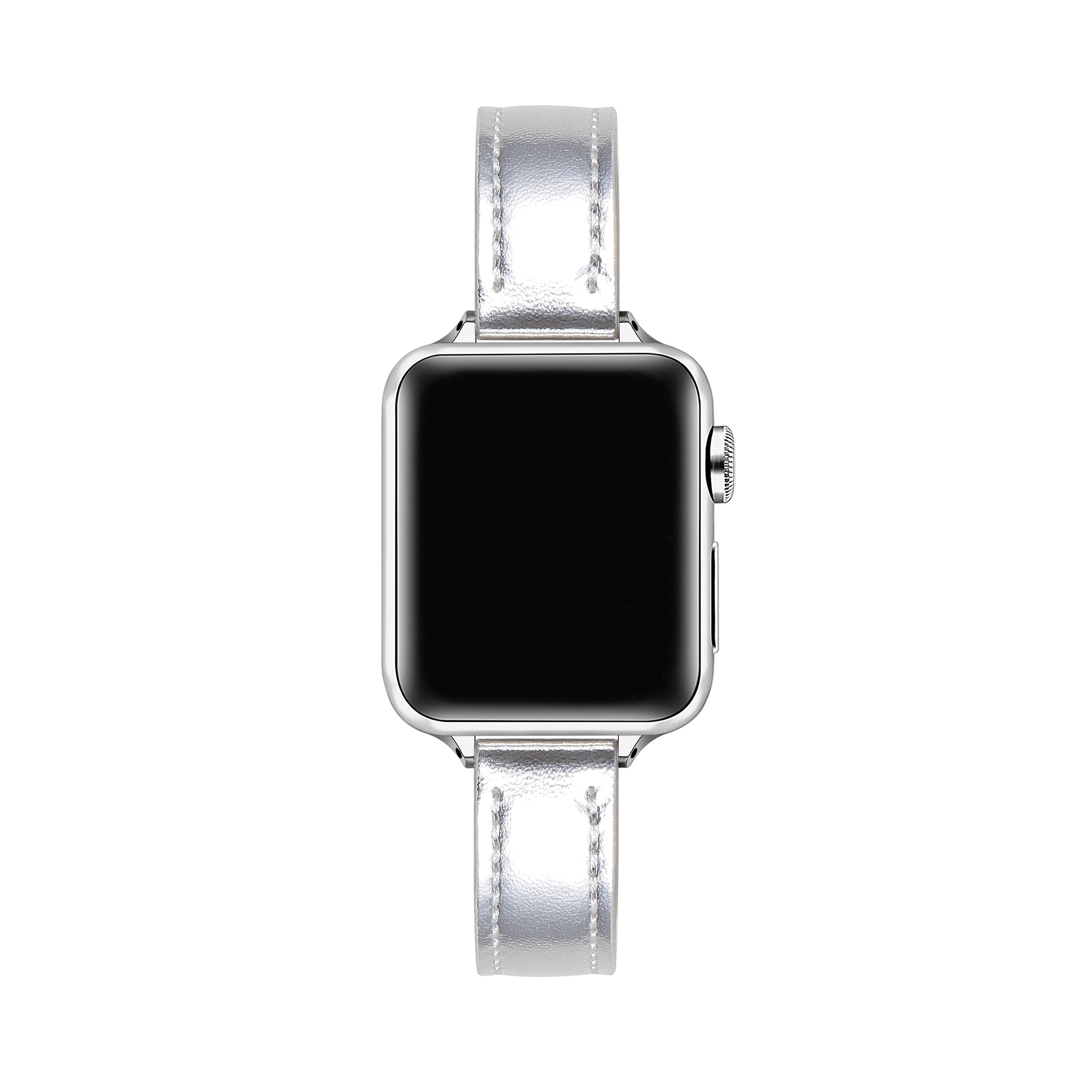 Back. Posh Tech - Carmen Skinny Leather Band for Apple Watch - Silver.