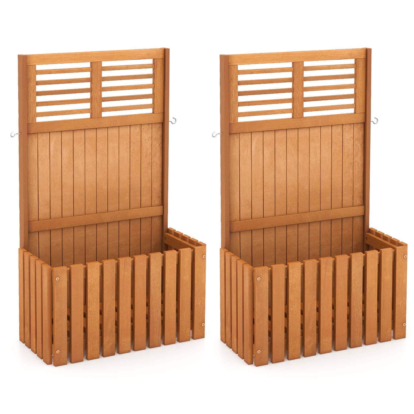 Costway - 2 PCS Wooden Plant Stand Raised Garden Bed with Trellis & Planter Box Privacy Screen - Orange