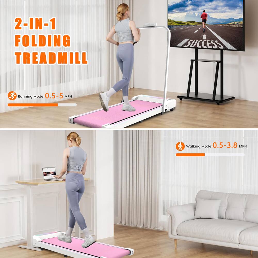 2-IN-1 FOLDING TREADMILL

Running Mode 0.5-5 MPH

Walking Mode 0.5-3.8 MPH