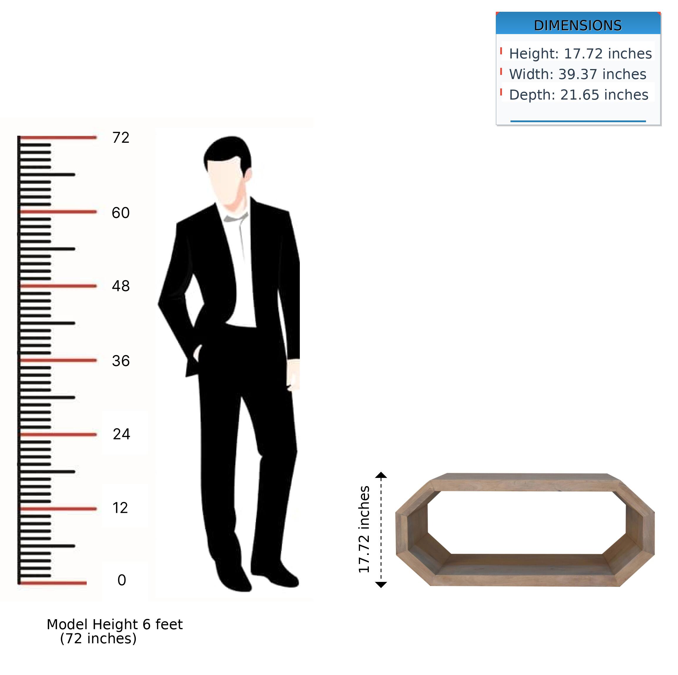 DIMENSIONS  
Height: 17.72 inches  
Width: 39.37 inches  
Depth: 21.65 inches  

Model Height 6 feet (72 inches)