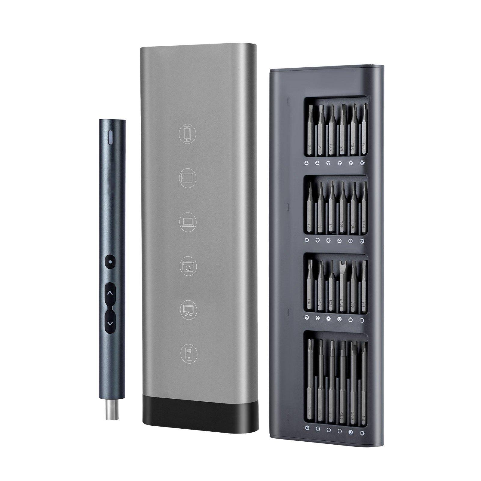Front. Glintex - Electric Precision Screwdriver Set, 48 Magnetic Bits, Mini Cordless Driver, LED Light, Type-C Charging - Gray.
