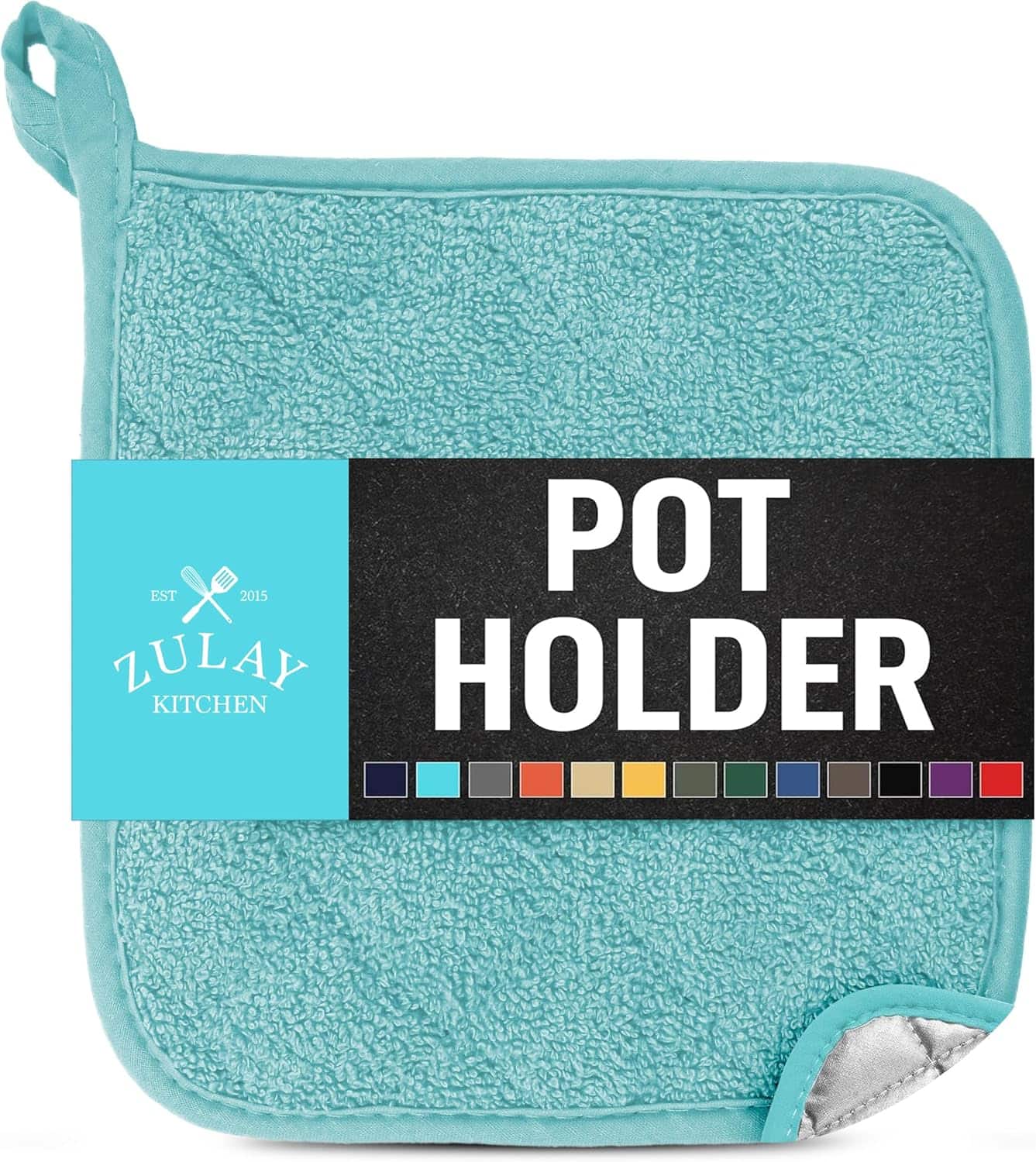 Zulay Kitchen - 1-Pack Pot Holders for Kitchen Heat Resistant Cotton - 7x7 Inch Hot Pot Holder Set - Aqua