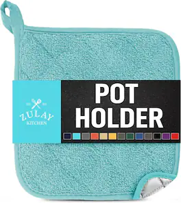Zulay Kitchen - 1-Pack Pot Holders for Kitchen Heat Resistant Cotton - 7x7 Inch Hot Pot Holder Set - Aqua