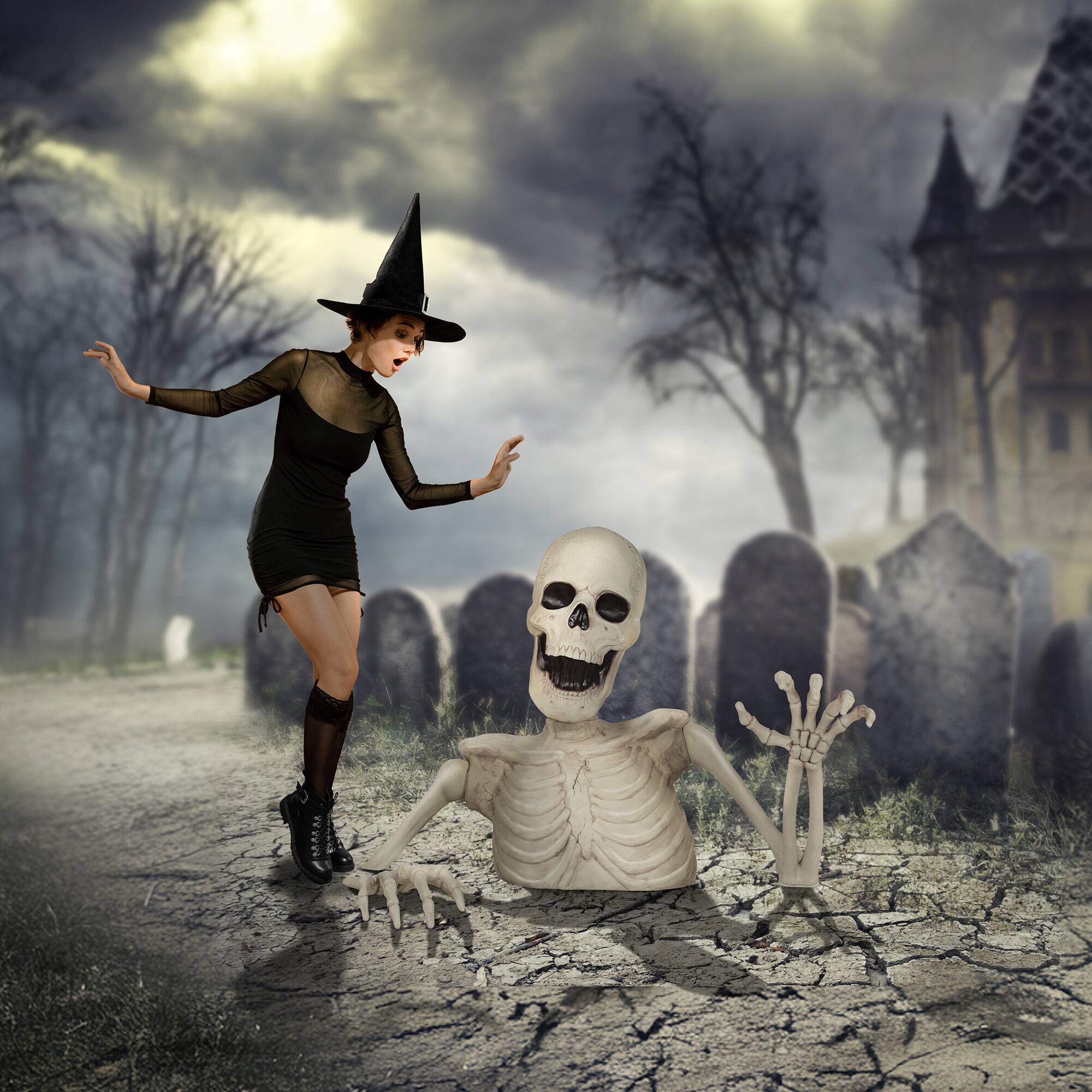 Alt View 1. BOO BOX - Halloween Groundbreaking Skeleton - Scary Outdoor Halloween Yard Decor - White.