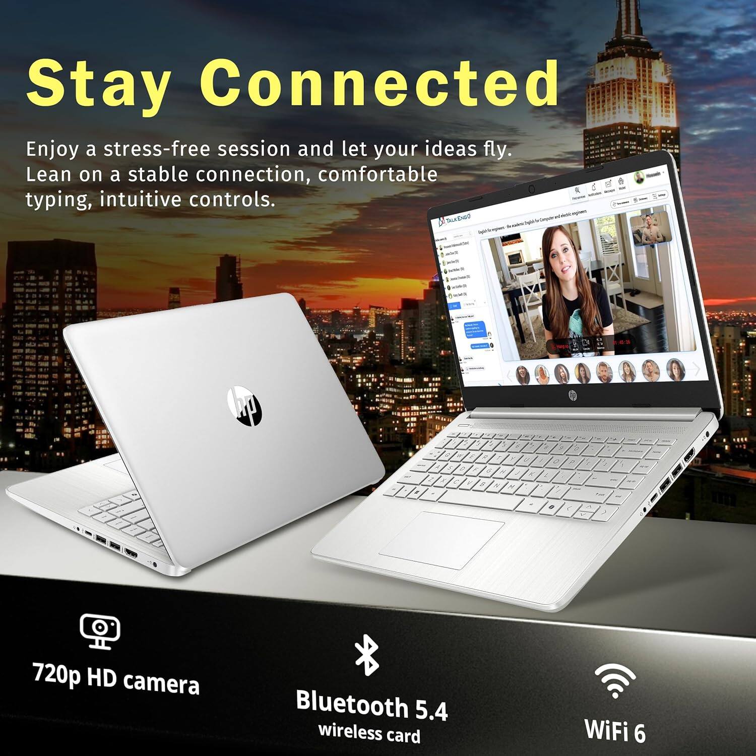 Stay Connected  
Enjoy a stress-free session and let your ideas fly.  
Lean on a stable connection, comfortable R typing, intuitive controls.  

720p HD camera  
Bluetooth 5.4 wireless card  
WiFi 6